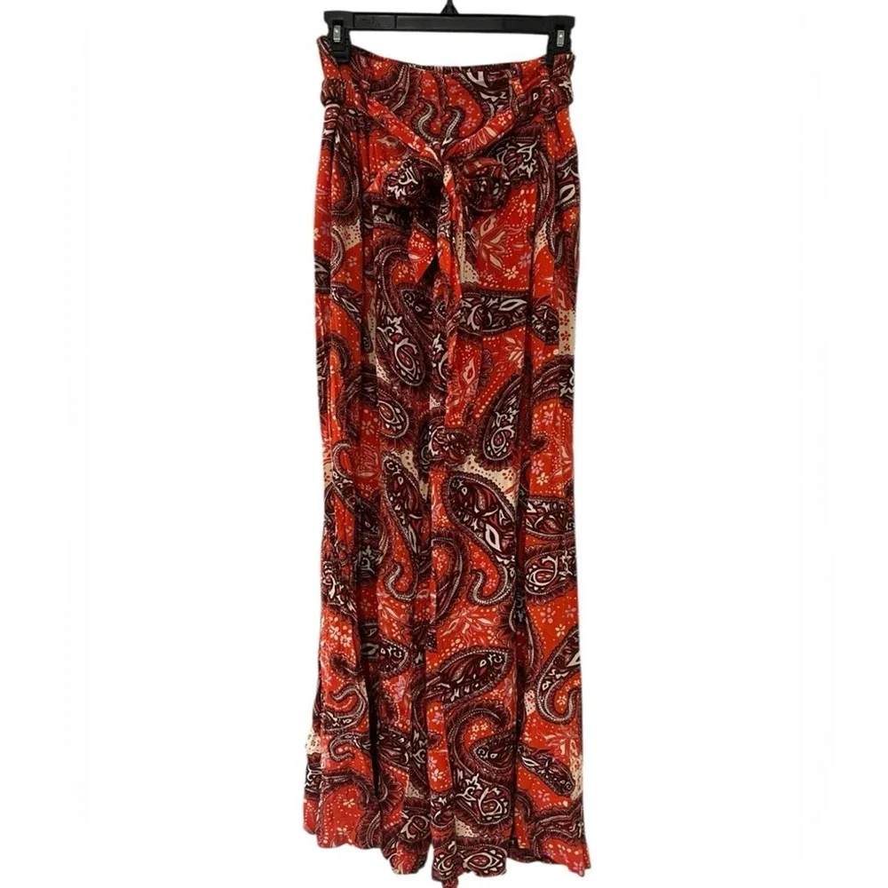 Free People Wide Leg Pants Women's Size Small Red Orange Paisley Print